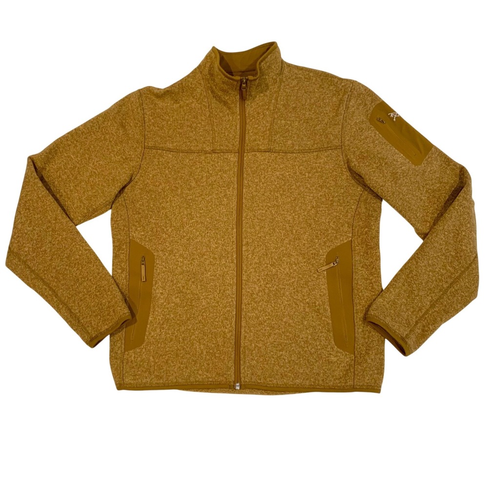 Arcteryx Covert Cardigan Mens Large Mustard Brown Full Zip Fleece Sweater 15375
